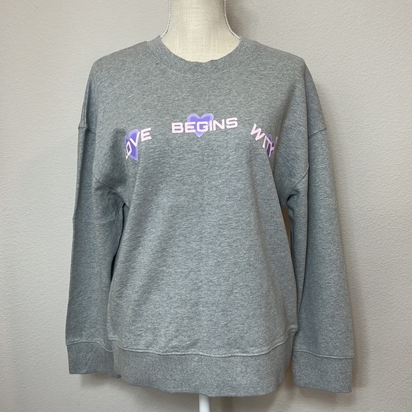 BP. Love Begins Within Gray Crew Neck Sweatshirt Long Sleeve - Picture 2 of 4